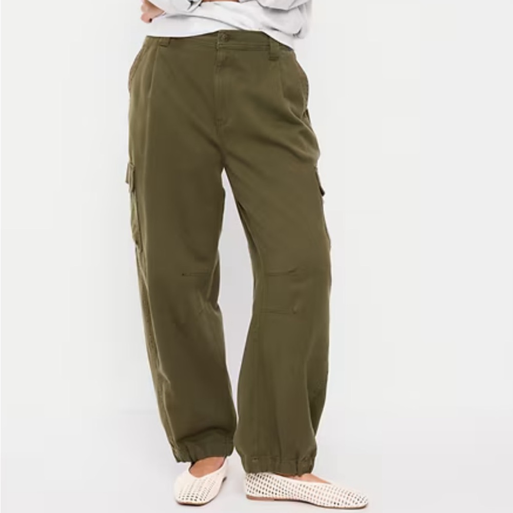 Old Navy Heritage Green Twill Barrel Cargo Pants Ankle Ties Sz Large